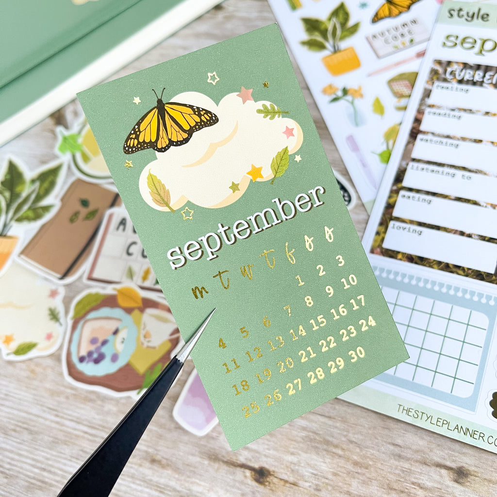 September Monthly Overview Sticker With Gold Foil