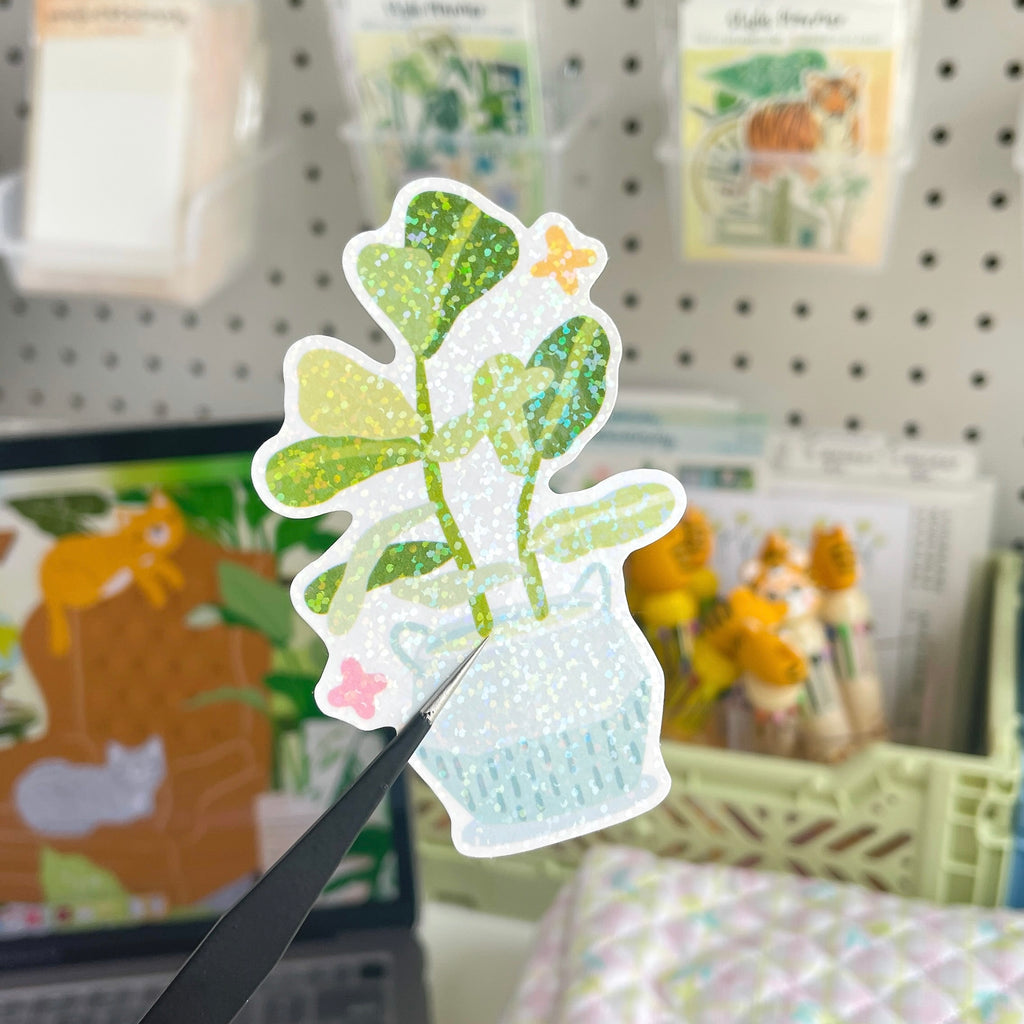Plant Waterproof Sticker With Sparkly Overlay