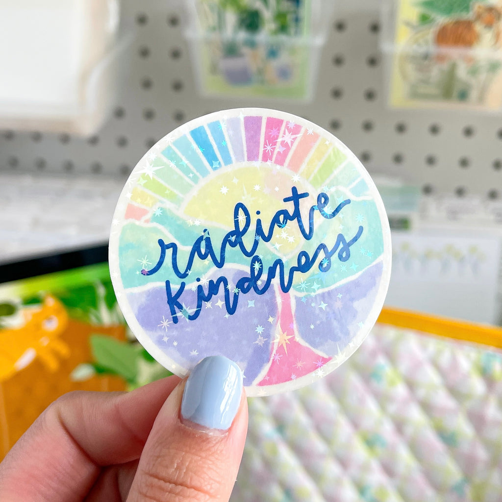 Radiate Kindness Waterproof Sticker With Glitter Overlay