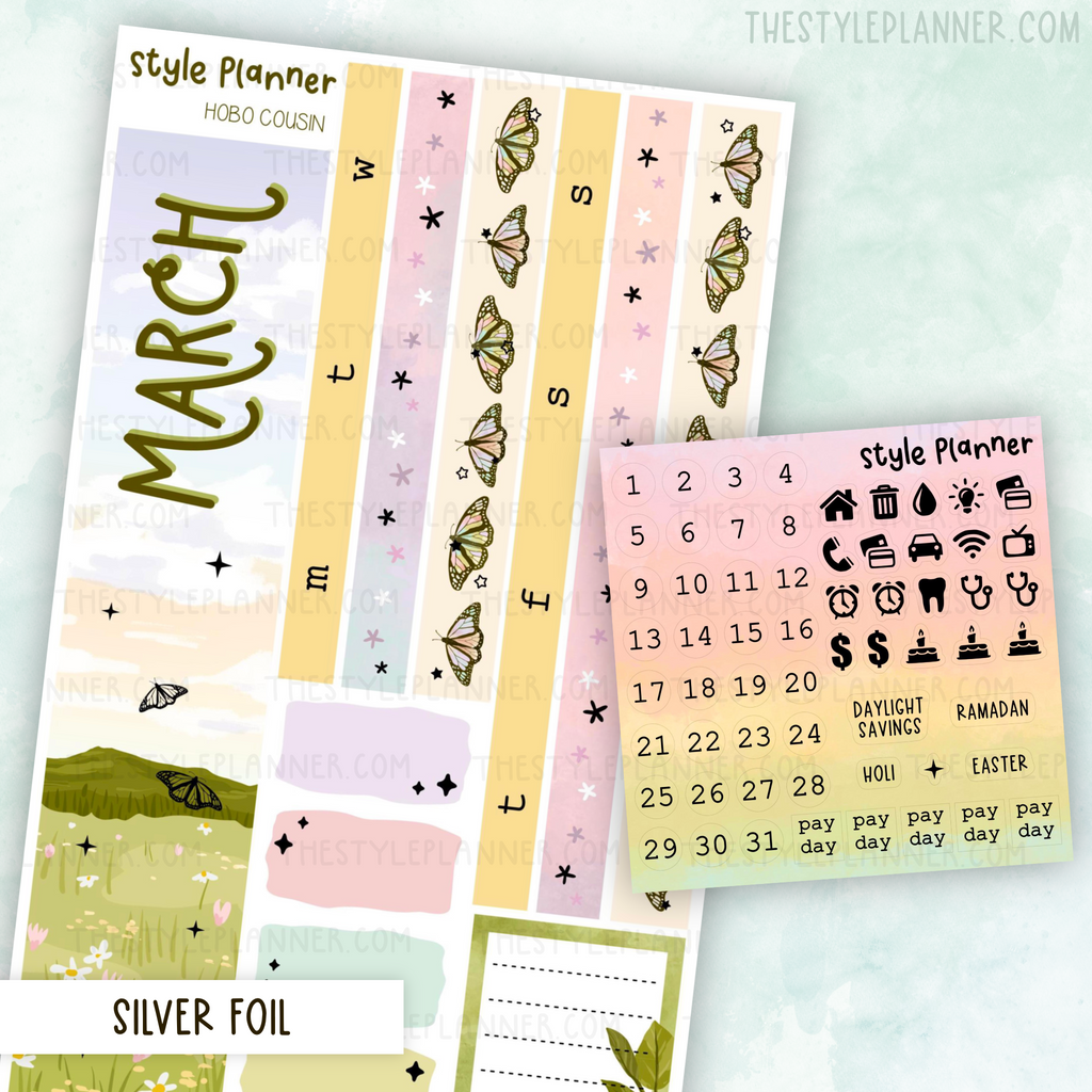 March Monthly Sticker Kit With Silver Foil