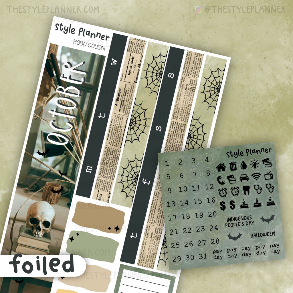 OCTOBER Monthly Sticker Kit (14 Sizes) With Soft Gold Foil