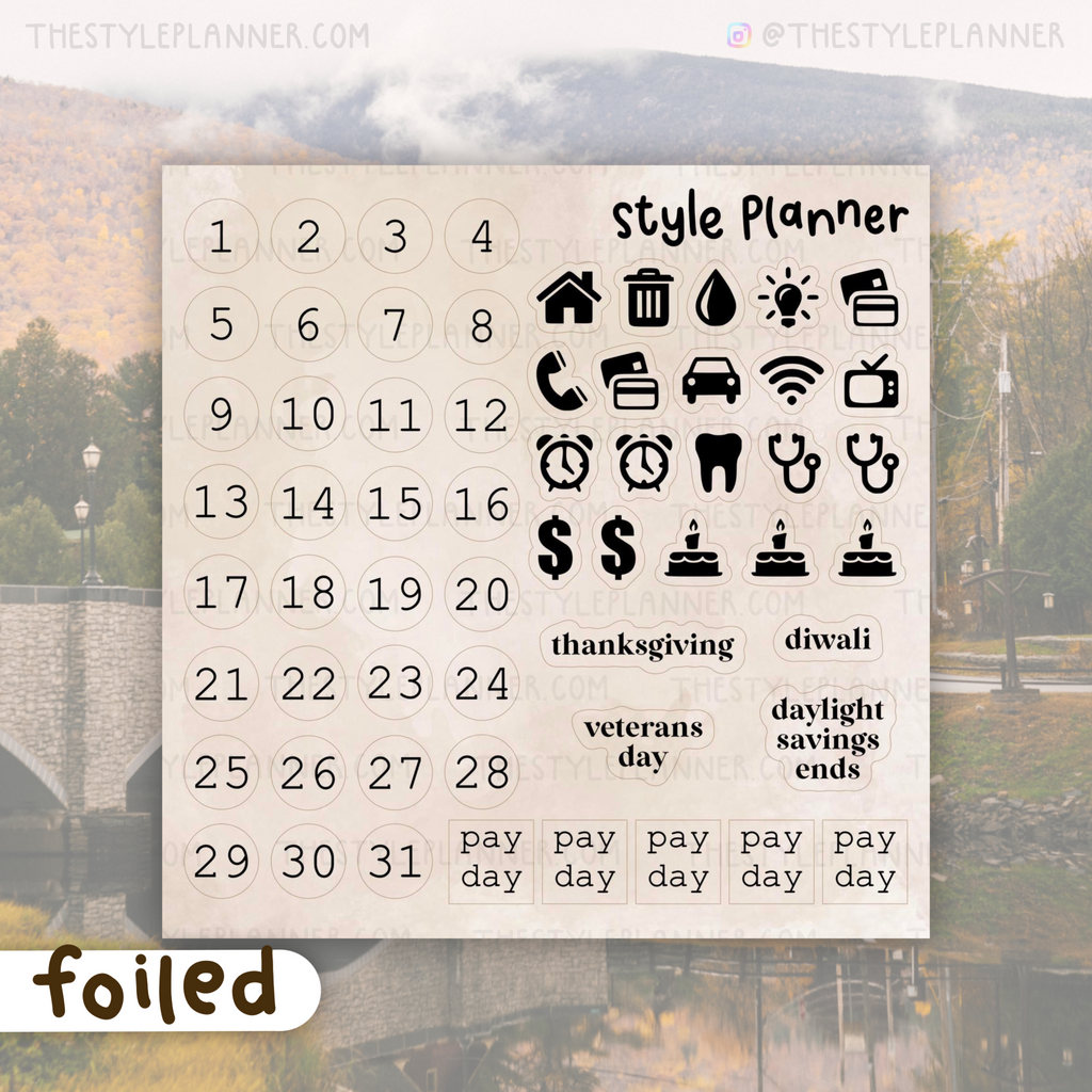 NOVEMBER Monthly Sticker Kit (11 Sizes) With Rose Gold Foil