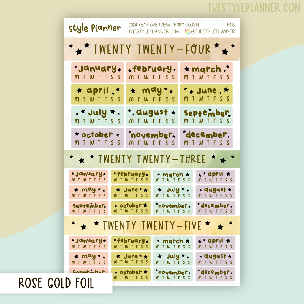 2024 Hobonichi Cousin Yearly Overview Stickers With Rose Gold Foil