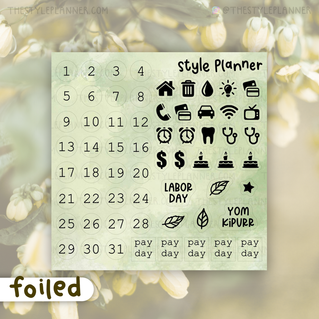 September Monthly Sticker Kit (14 Sizes) With Gold Foil