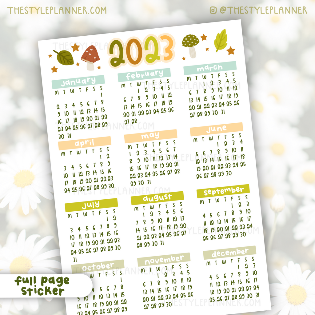 2023 Yearly Overview Cottagecore Full Page Sticker