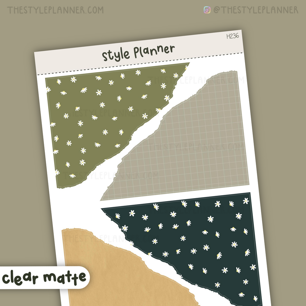 Daisies Bold Faux Torn Paper | Clear Matte Stickers