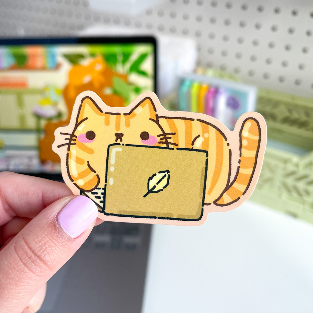 Orange Kitty Laptop Waterproof Sticker