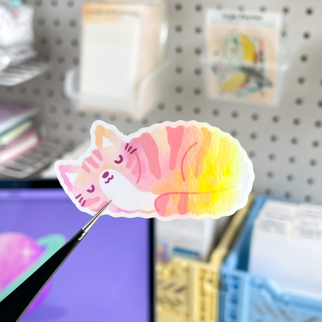 Galaxy Sleeping Kitty Sticker With Holographic Overlay