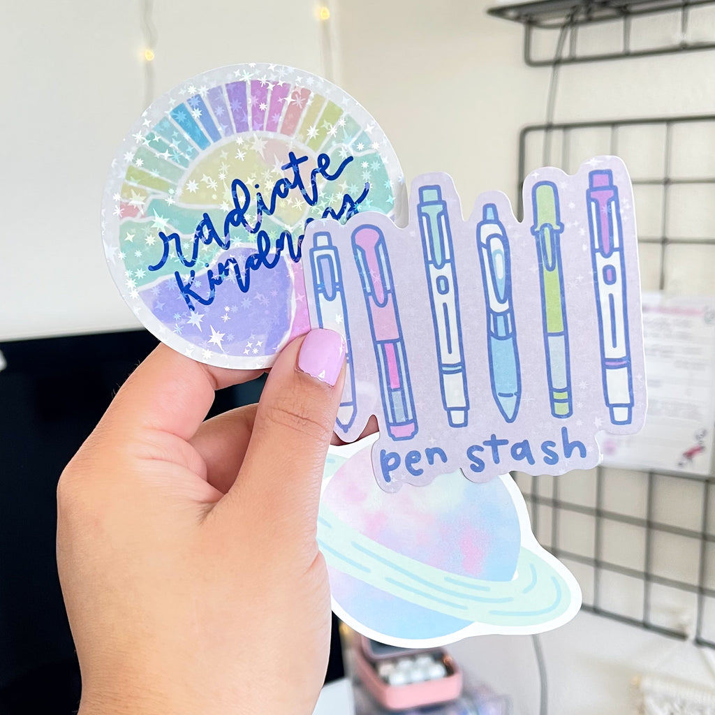 Pen Stash Sticker Die Cut With Glitter Overlay