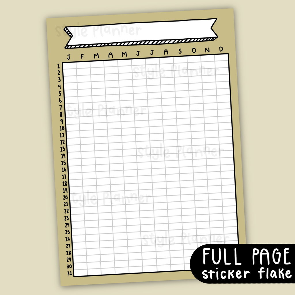 Yearly Tracker Neutral Sticker Flake (Full Page Sticker)