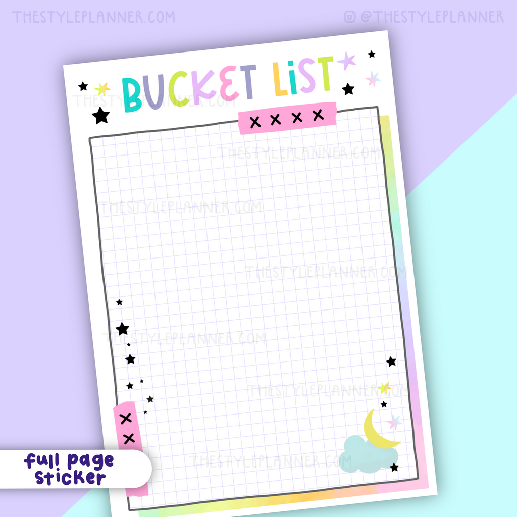 Bucket List Pastel Full Page Sticker With Holo Foil