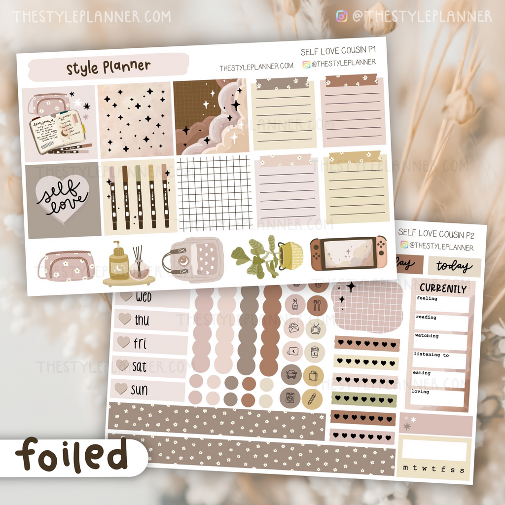 Self Love Hobo Cousin Weekly Sticker Kit With Rose Gold Foil