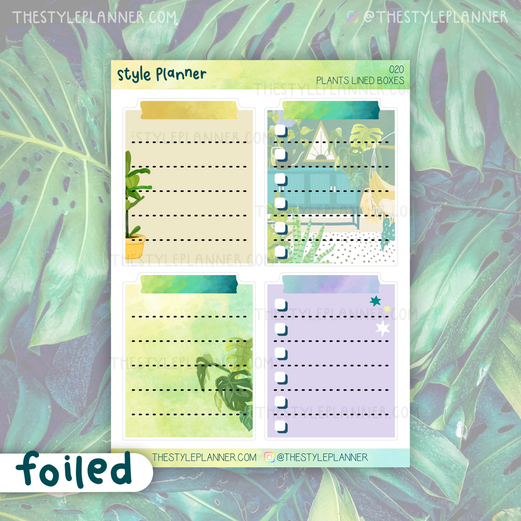 Plants Lined Boxes Stickers With Silver Foil