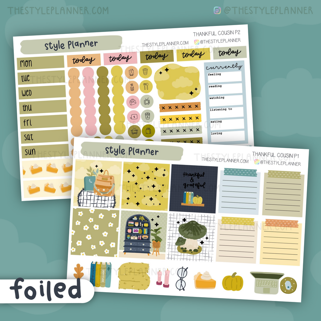 Thankful Hobo Cousin Weekly Sticker Kit With Gold Foil