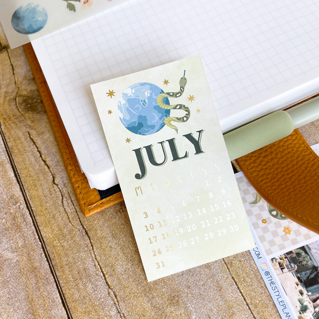 JULY Monthly Overview Sticker With Soft Gold Foil