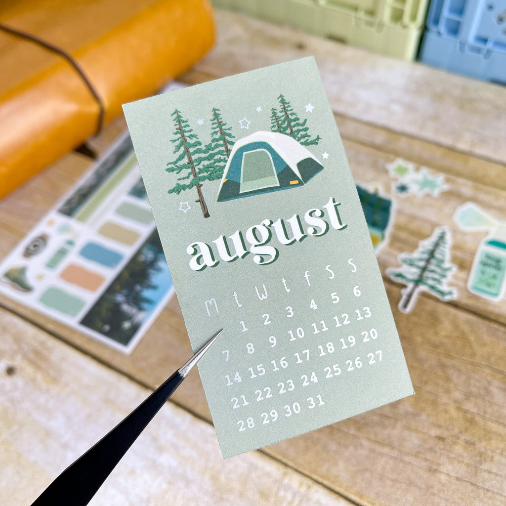 AUGUST Monthly Overview Sticker With Matte Silver Foil