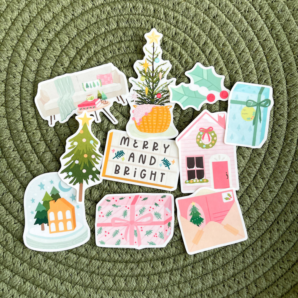 Cozy Christmas Die Cut Stickers Set | Clear Matte Stickers