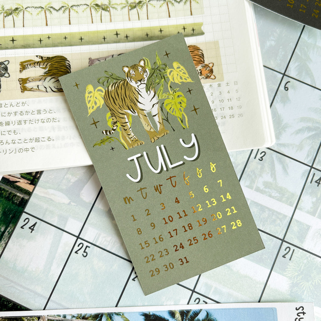 July Monthly Overview Sticker With Gold Foil