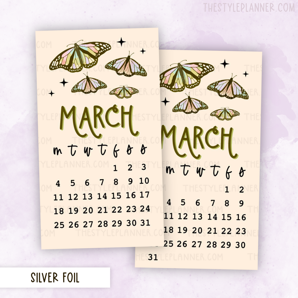March Monthly Overview Sticker With Silver Foil