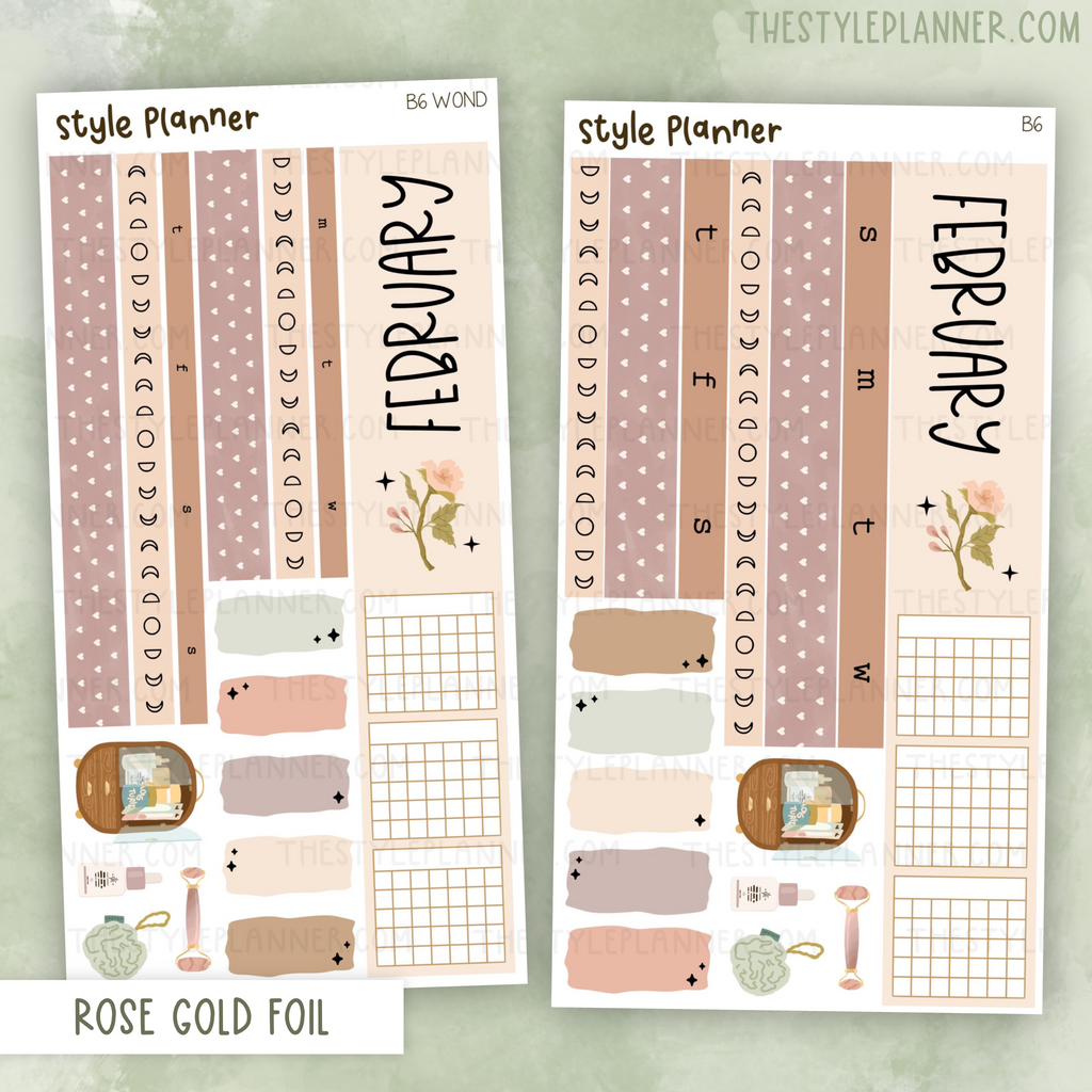 FEBRUARY Monthly Sticker Kit With Rose Gold Foil