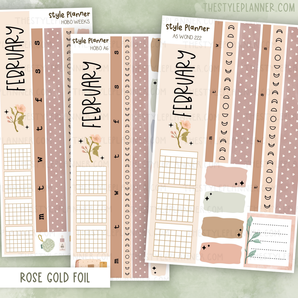 FEBRUARY Monthly Sticker Kit With Rose Gold Foil