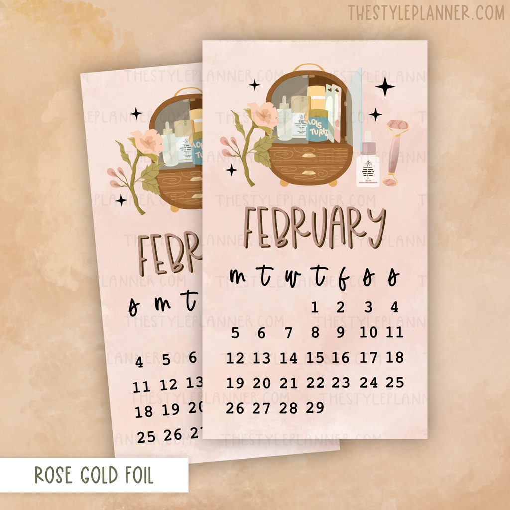 February Monthly Overview Sticker With Rose Gold Foil