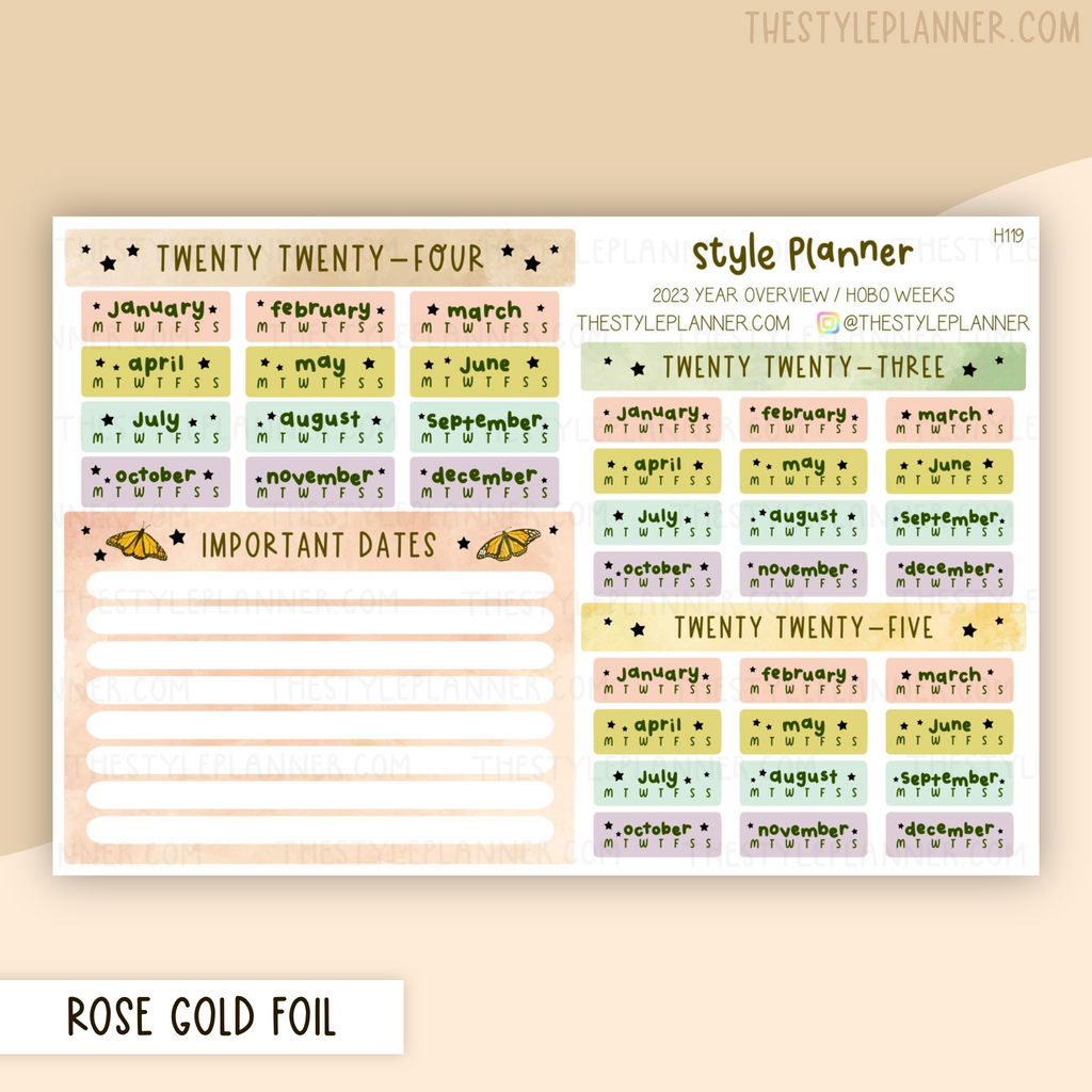 2024 Hobonichi Weeks Yearly Overview Stickers With Rose Gold Foil
