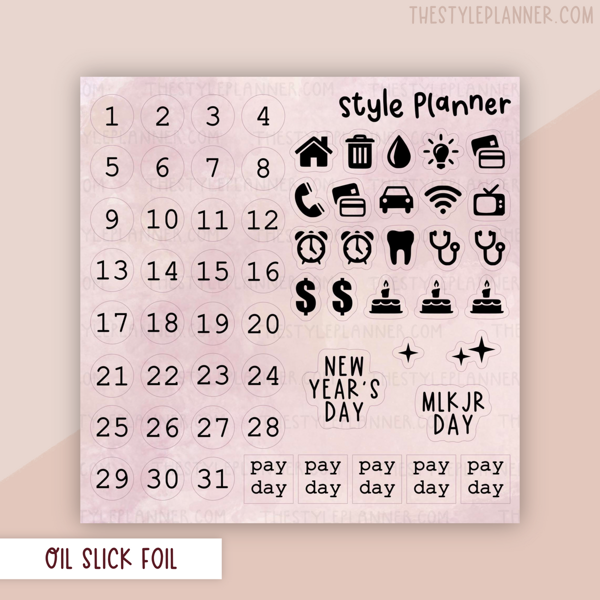 September Date Dots and Icons Stickers With Gold Foil