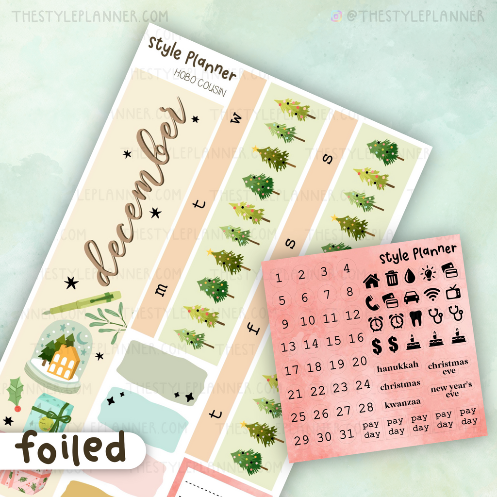 DECEMBER Monthly Sticker Kit (12 Sizes Available) With Holo Foil