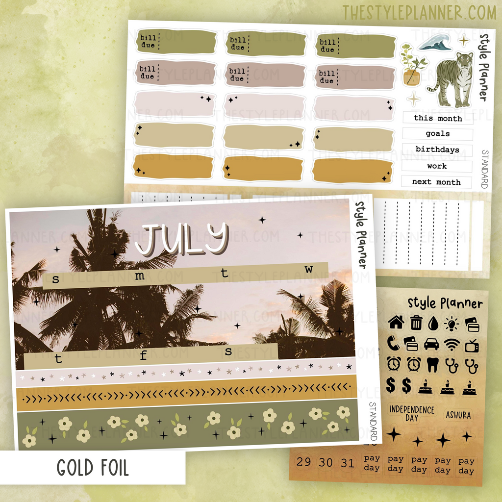 JULY Standard (EC) / Happy Planner Monthly Sticker Kit With Gold Foil