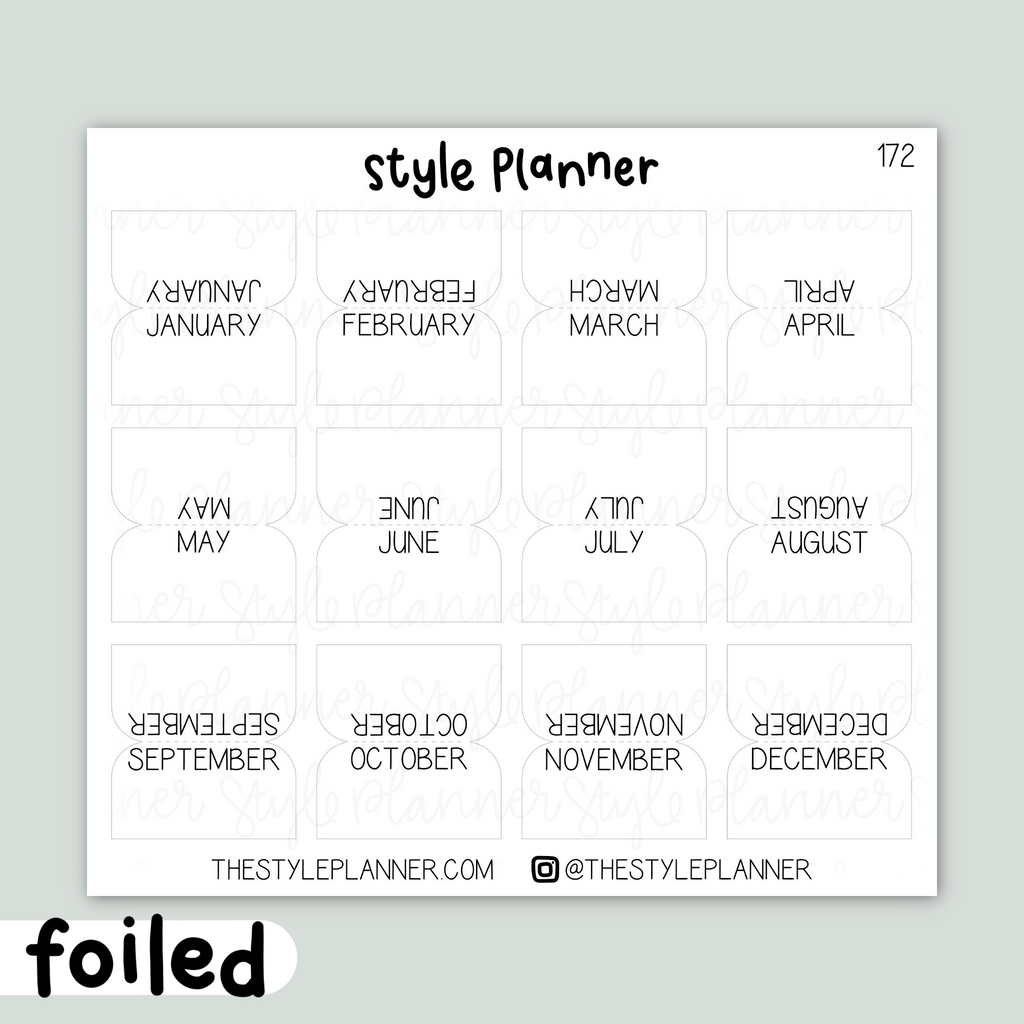 White Low Profile Monthly Tab Stickers With Foil