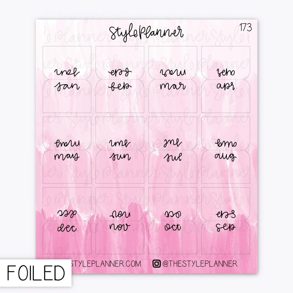 Pink Paint Stroke Monthly Tab Stickers With Holo Foil