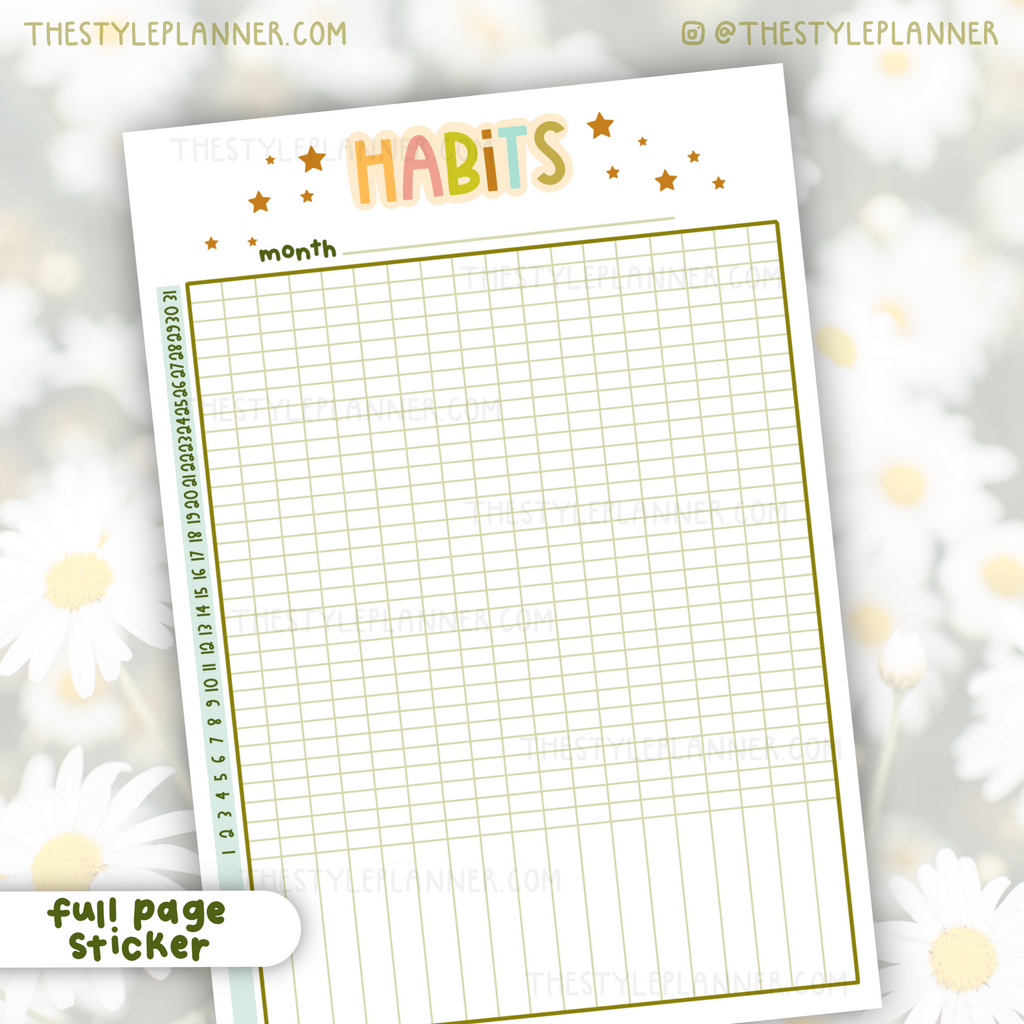 Monthly Habits Tracker Cottagecore Full Page Sticker