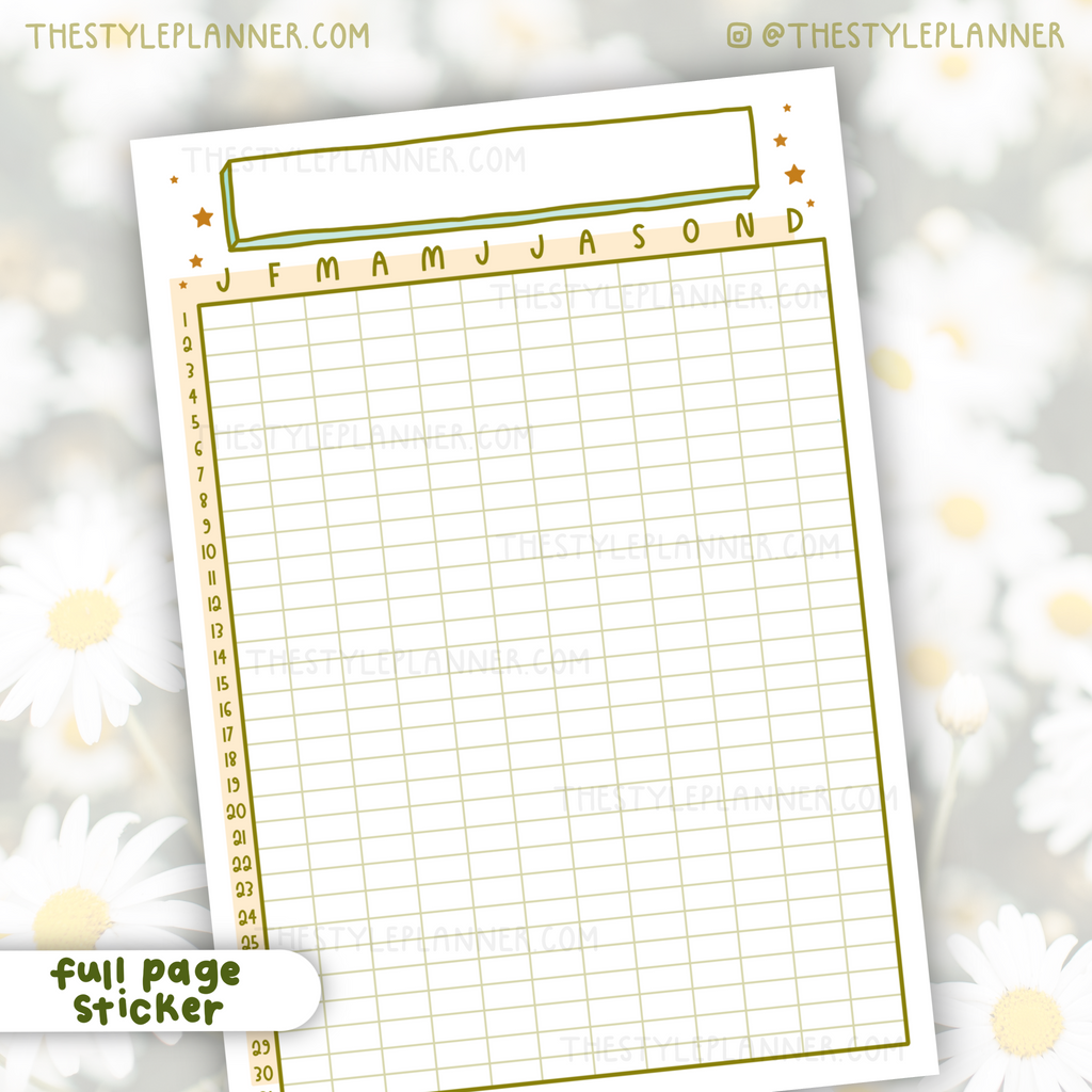 Yearly Tracker Cottagecore Full Page Sticker