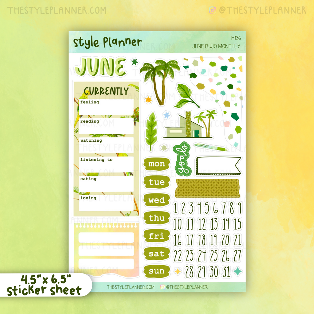 June Monthly Bullet Journal Sticker Kit Summer Camping Themed