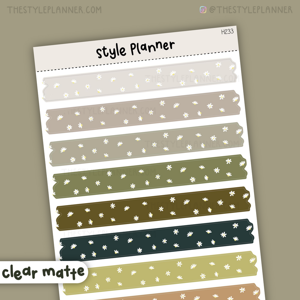 Daisies Faux Washi Strips | Clear Matte Stickers