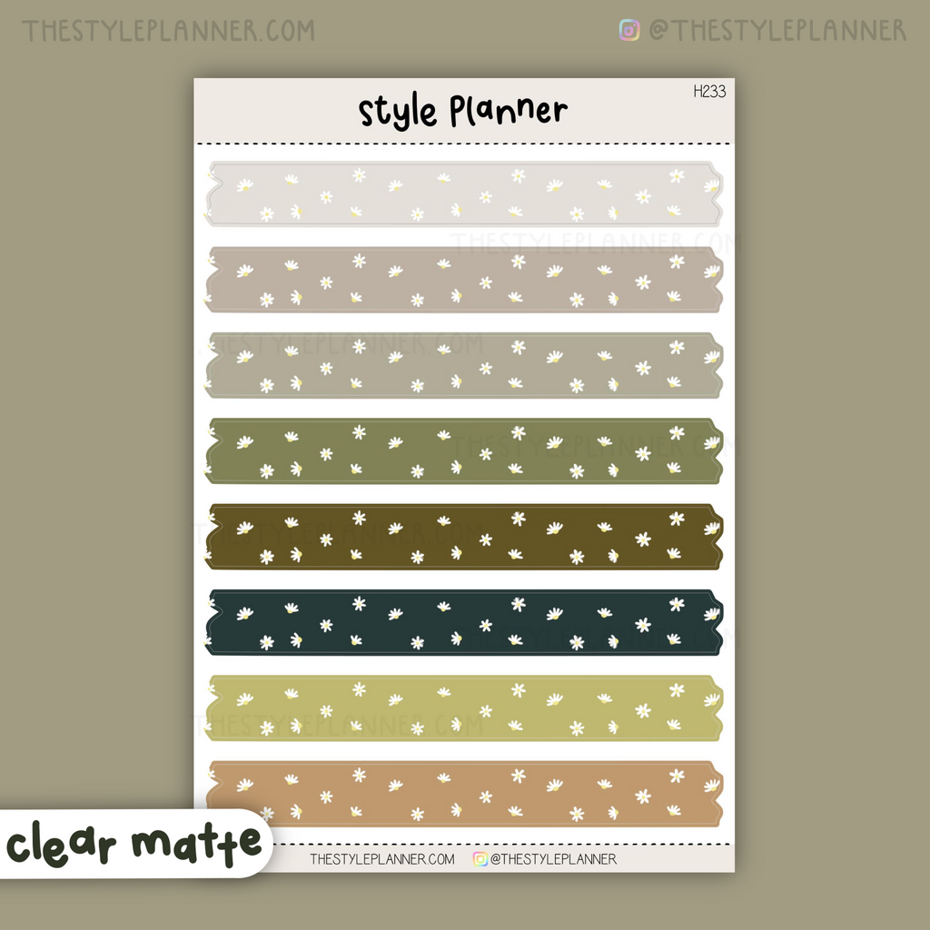 Daisies Faux Washi Strips | Clear Matte Stickers