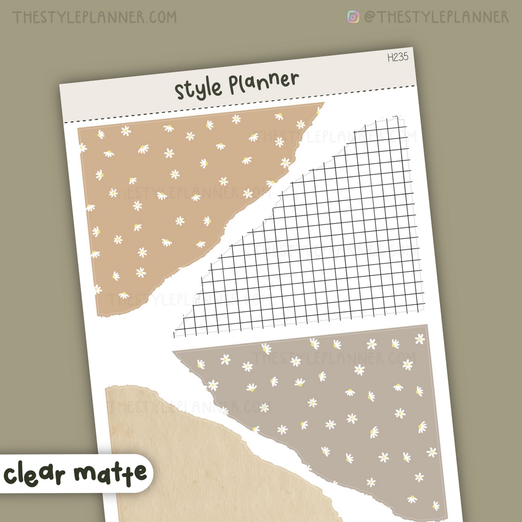 Daisies Light Faux Torn Paper | Clear Matte Stickers