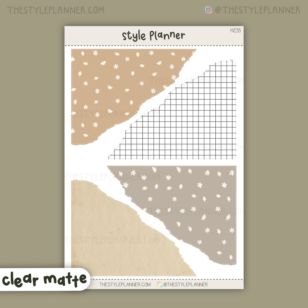 Daisies Light Faux Torn Paper | Clear Matte Stickers