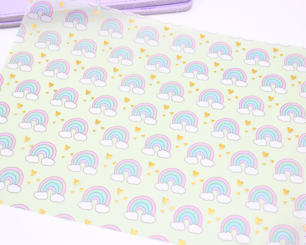 Cute Rainbows Vellum Paper With Gold Holo Foil