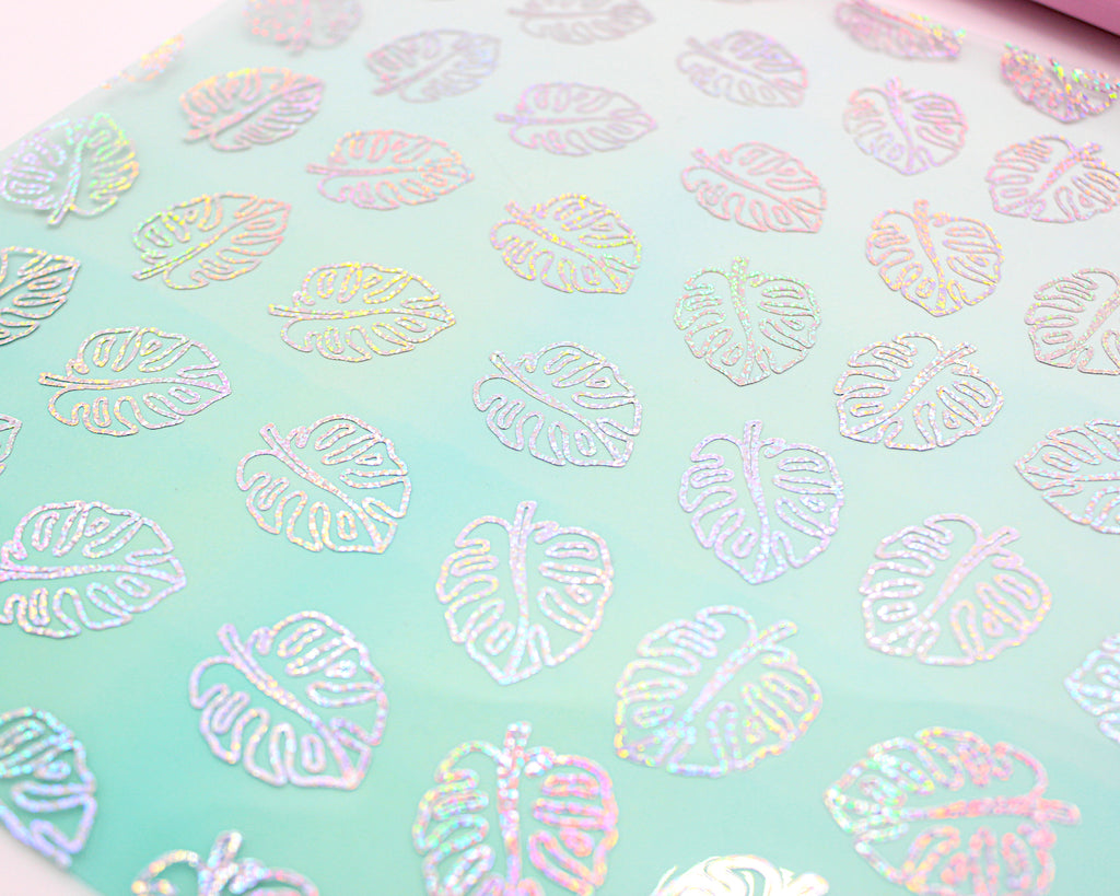 Green Ombre Monstera Leaf Acetate Paper With Holo Shattered Foil
