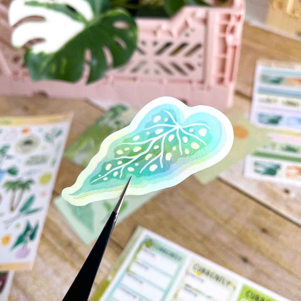 Begonia Leaf Waterproof Sticker With Holo Overlay