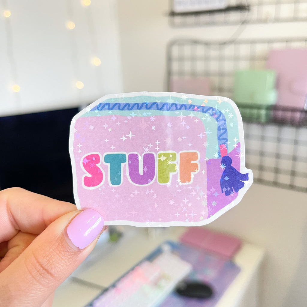 Stuff Pouch Sticker Die Cut With Glitter Overlay