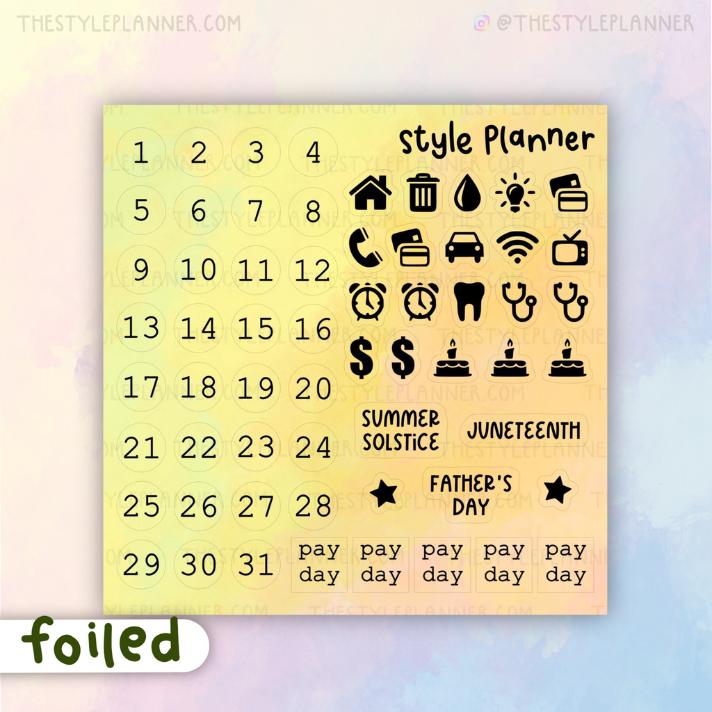 JUNE Date Dots and Icons Stickers With Holo Foil