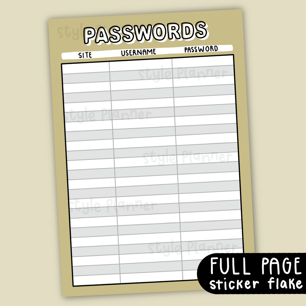 Passwords Neutral Sticker Flake (Full Page Sticker)