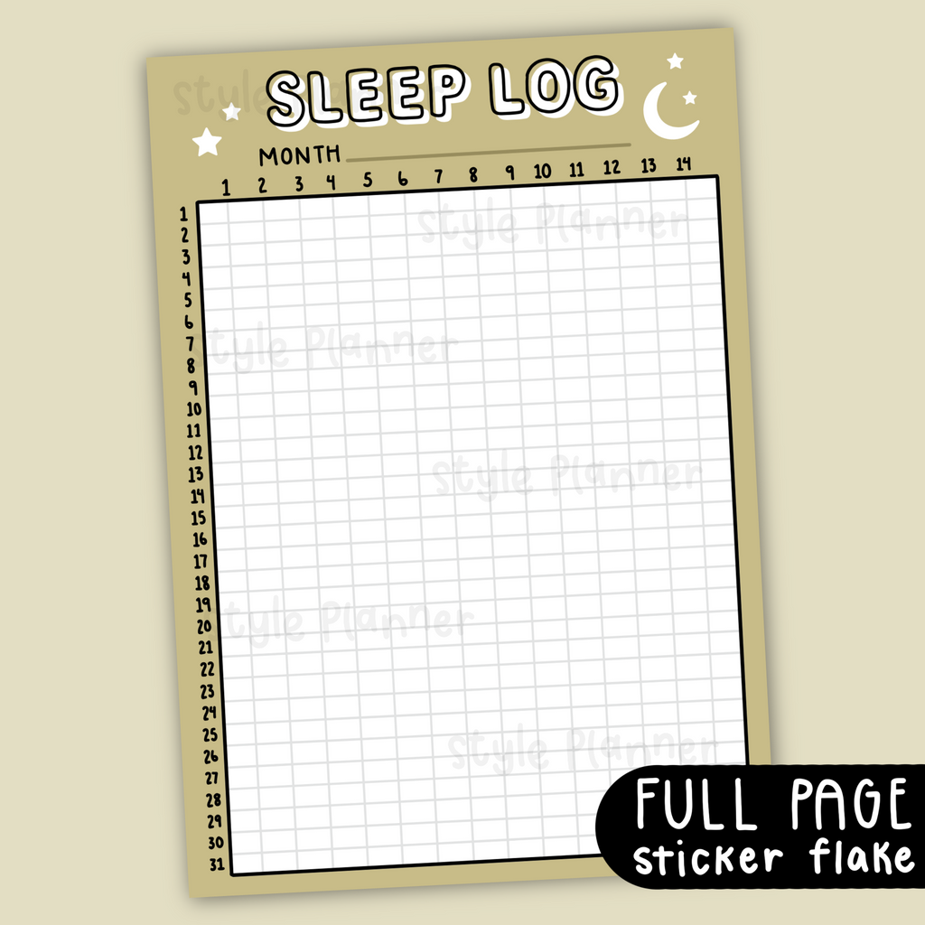 Sleep Log Neutral Sticker Flake (Full Page Sticker)