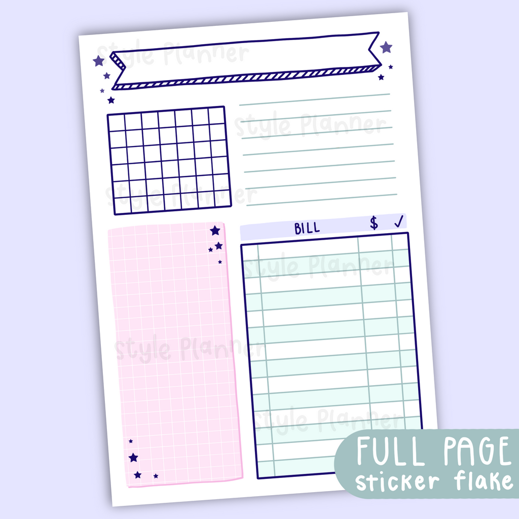 Monthly Bills Pastel Sticker Flake (Full Page Sticker)