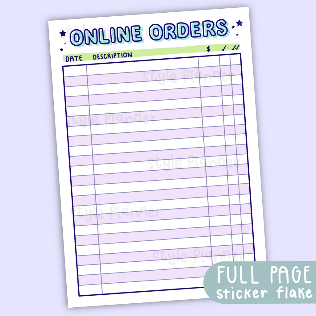 Online Orders Tracker Pastel Sticker Flake (Full Page Sticker)