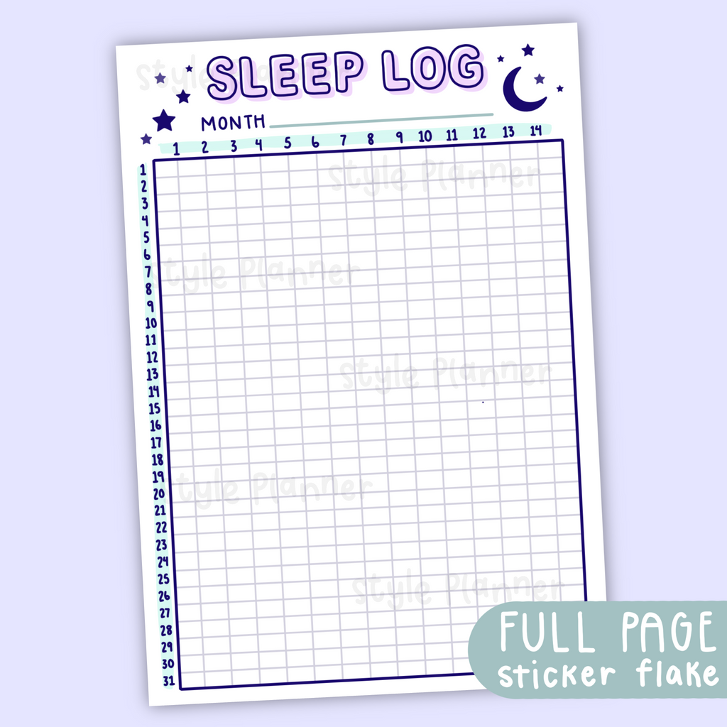 Sleep Log Pastel Sticker Flake (Full Page Stickers)