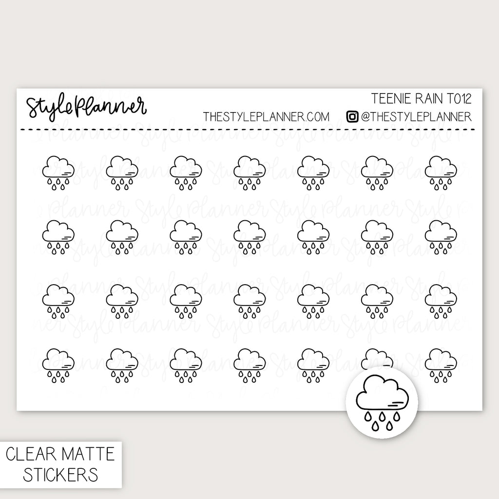 Teenie Rain Clouds | Minimal Clear Matte Stickers